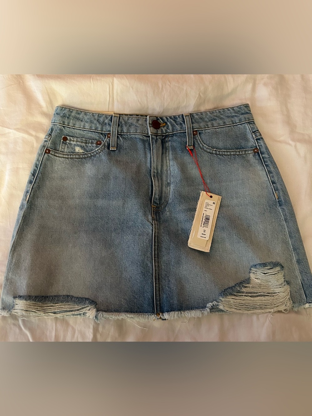 Alice + Olivia Light Blue Distressed Denim Mini Skirt